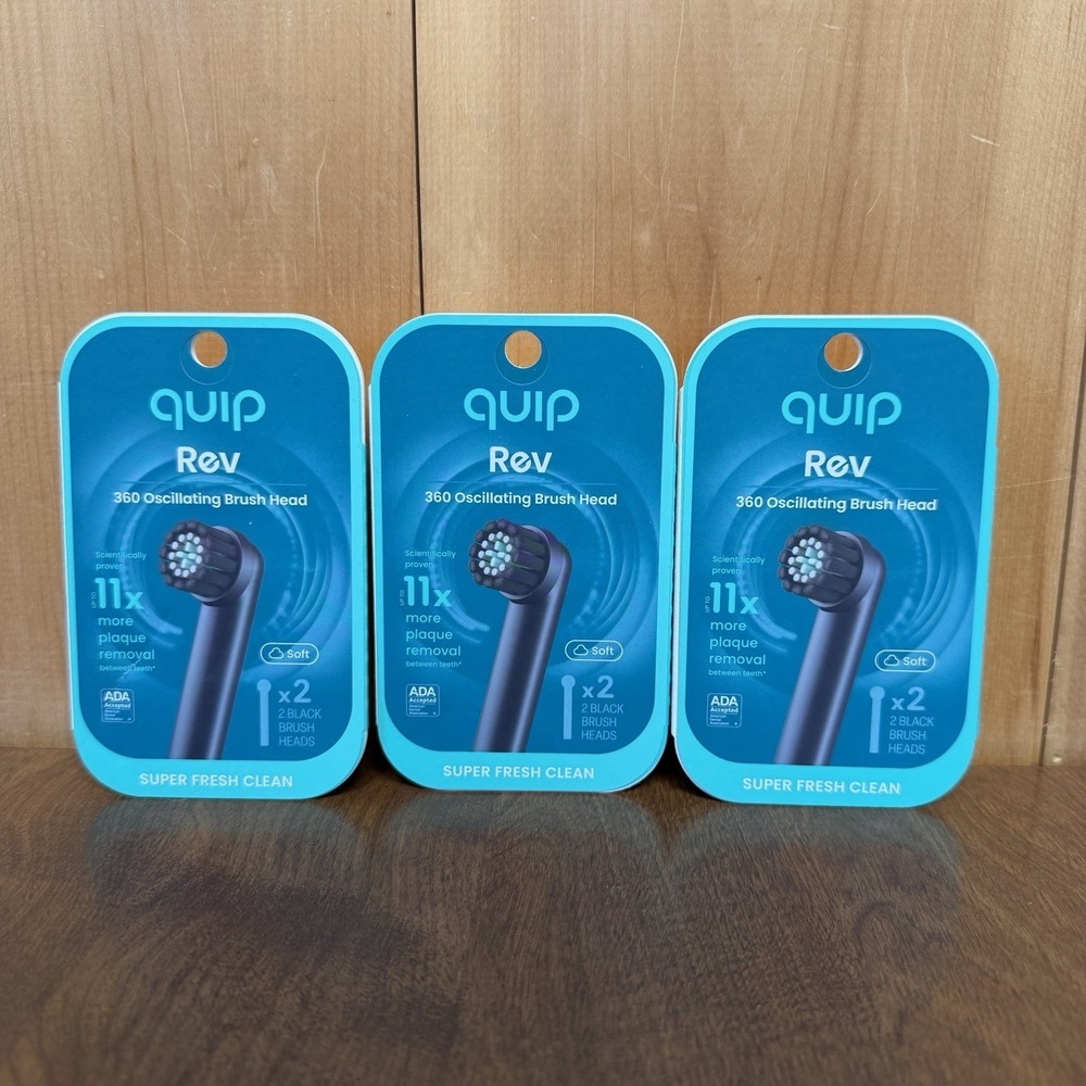 Quip 360 Oscillating Brush Head 6-Pack Black Soft ADA Accepted Replacement Heads